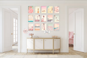 15 Pink Ocean + Beach Palm Tree Van Flamingo Wall Art Print Bedroom Beachy Vintage Retro Vibe Printable Gallery Decor