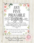 Choose Any FIVE Printable Wall Art Print Designs - Mix Or Match - From Pink Forest Cafe