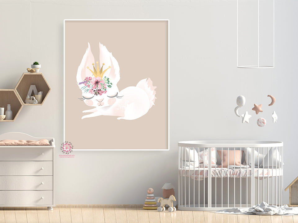 Boho Bunny Baby Girl Nursery Wall Art Print Ethereal Whimsical Bohemia ...