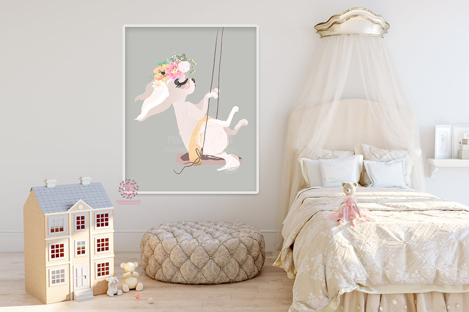 Chihuahua Dog Baby Girl Nursery Wall Art Print Ethereal Whimsical Swin