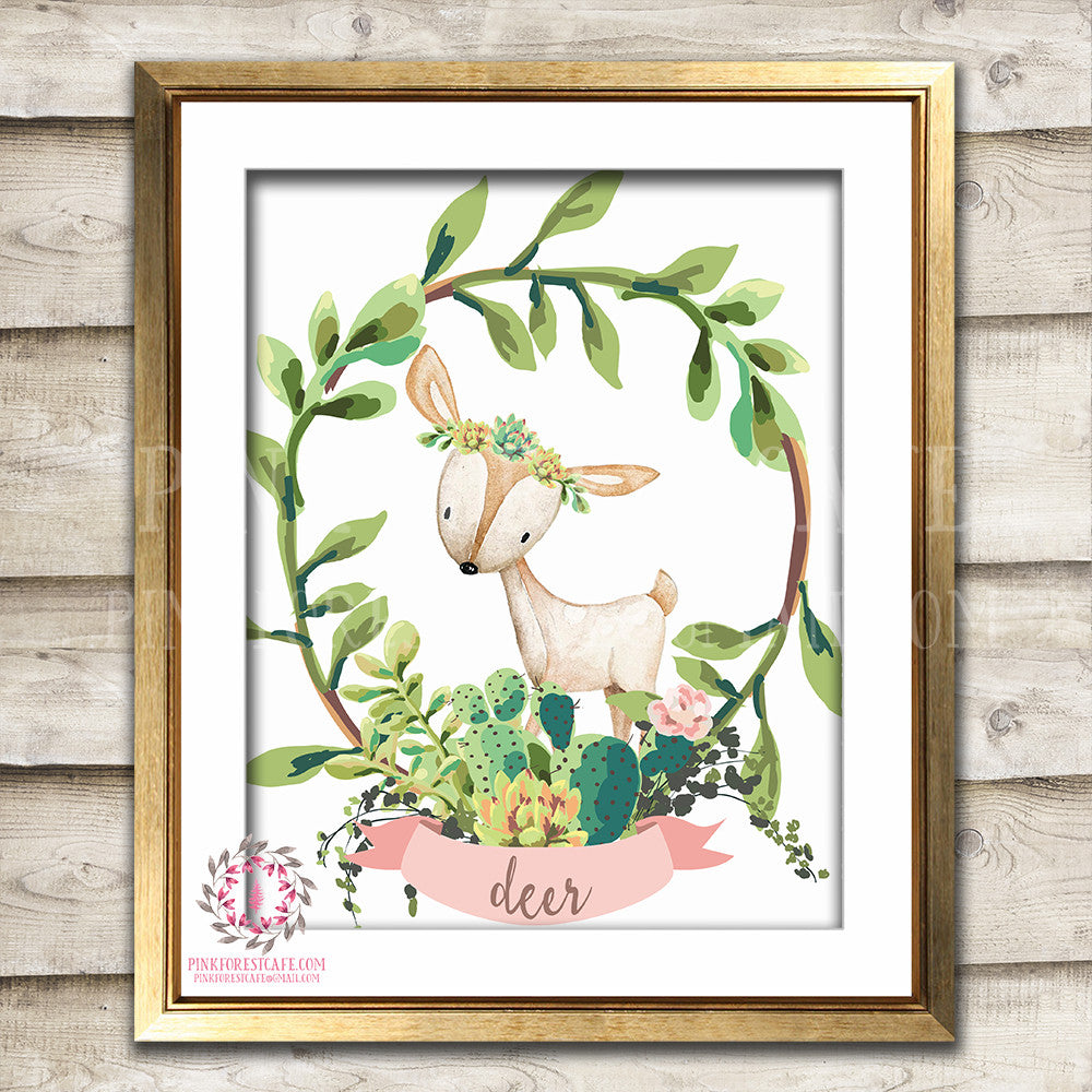 succulent themed nursery Boho Cactus Succulent Woodland Deer Bohemian Nursery Baby Girl Room Pr