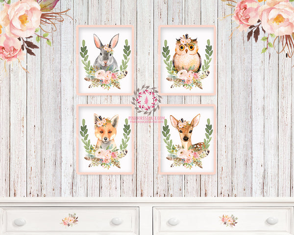Bear Deer Fox Bunny Rabbit Racoon Owl Woodland Boho Printable Wall Art ...