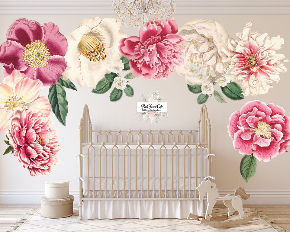 12 Peonies Fairy Garden Watercolor Peony Wall Decal Sticker Floral Flo ...