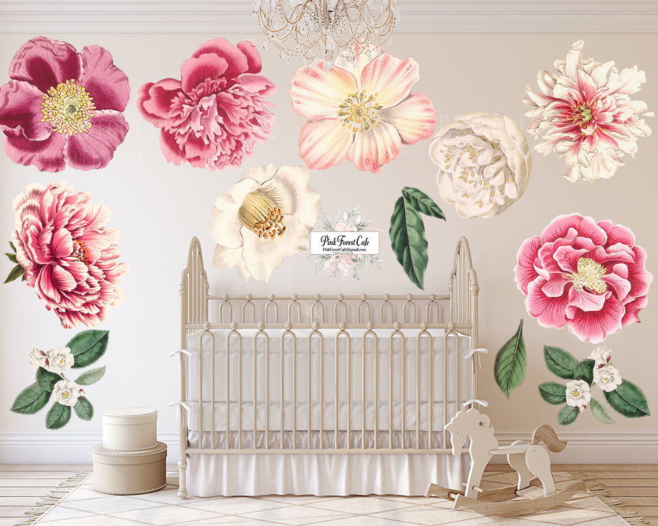 12 Peonies Fairy Garden Watercolor Peony Wall Decal Sticker Floral Flo ...