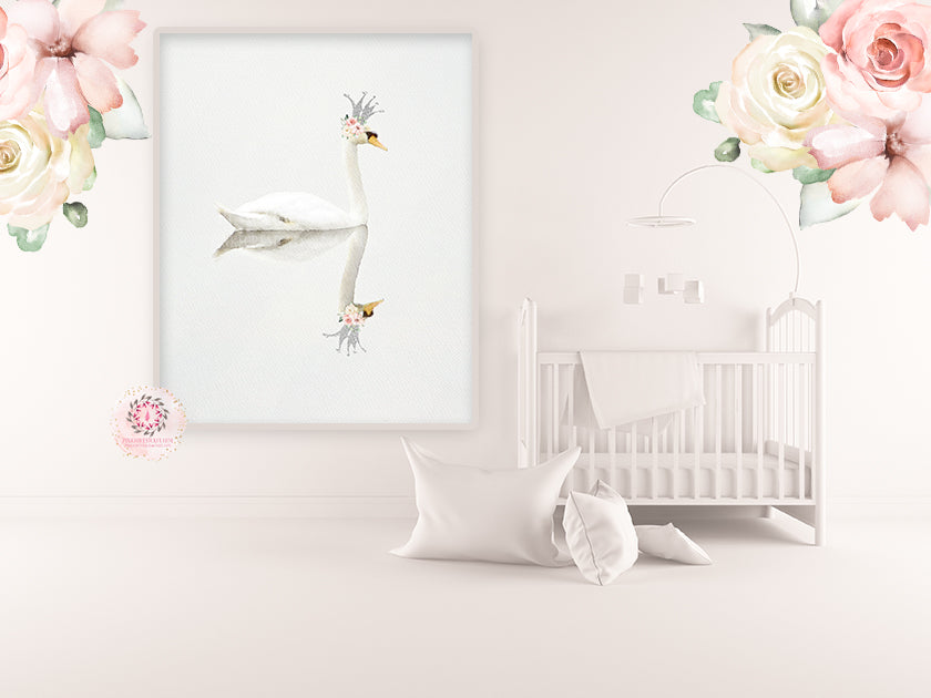Boho Gold Swan Baby Girl Nursery Wall Art Print Ethereal Pink Blush Pe ...
