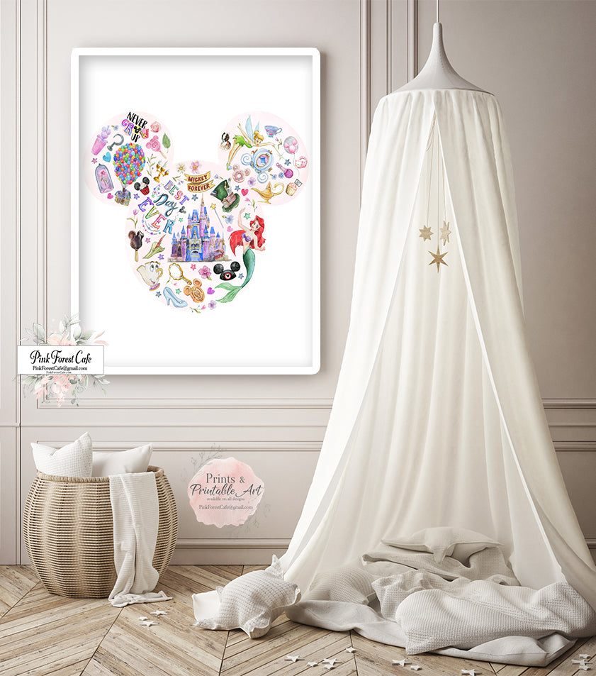 Minnie Mouse Magic Kingdom Disney Wall Art Print Boho Nursery Baby Gir, image size:841x953