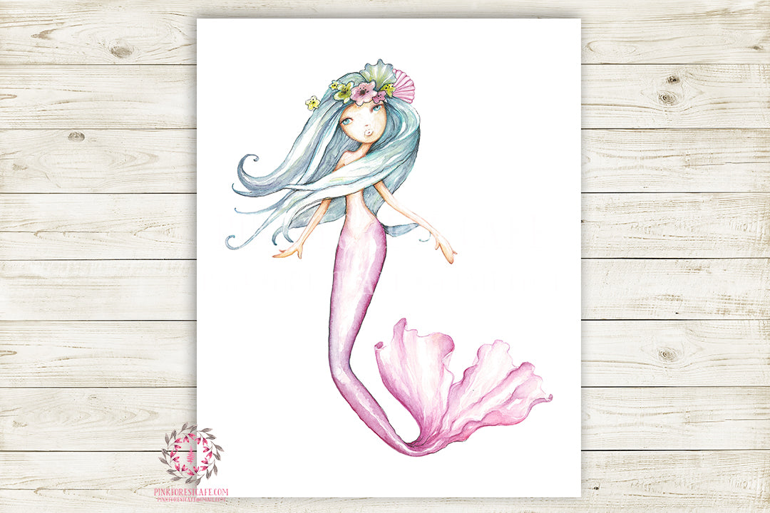 Boho Mermaid Nursery Wall Art Print Ethereal Printable Watercolor Myst