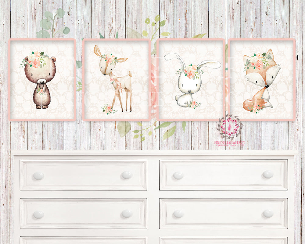 4 Deer Fox Bunny Rabbit Bear Nursery Printable Print Wall Art Woodland ...
