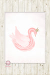 Boho Swan Pink Ethereal Nursery Wall Art Print Gold Crown Glitter Sparkle Baby Girl Watercolor Printable Decor