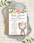 Woodland Boho Bear Invite Invitation Baby Shower Floral Watercolor Birth Announcement Printable
