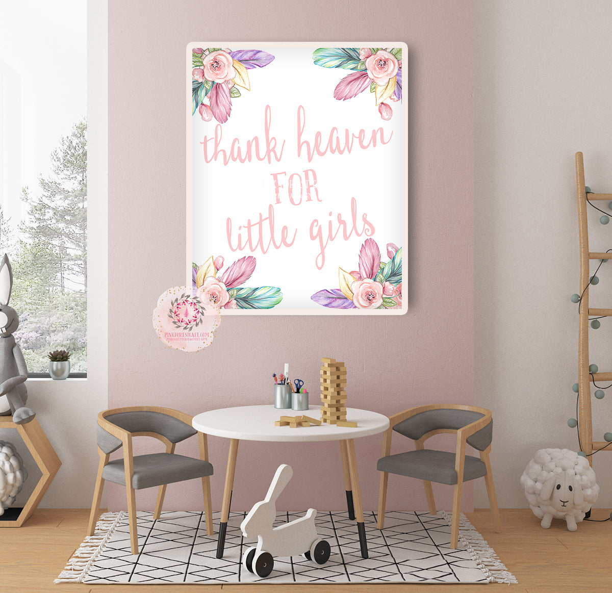 Boho Purple Pink Thank Heaven For Little Girls Wall Art Print Watercol –  Pink Forest Cafe, image size:1200x1163