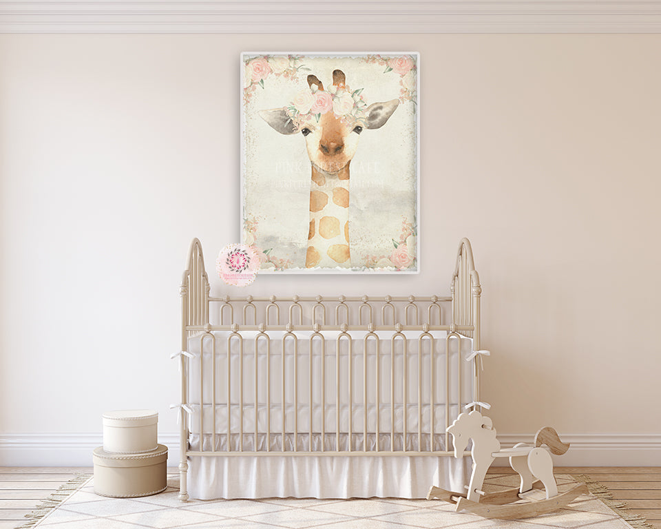 Giraffe Animal Themed Nursery Girl Boho Giraffe Wall Art Print