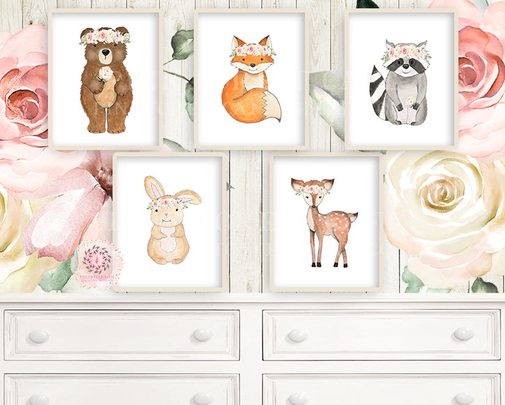 Bear Deer Fox Bunny Rabbit Racoon Owl Woodland Boho Printable Wall Art ...