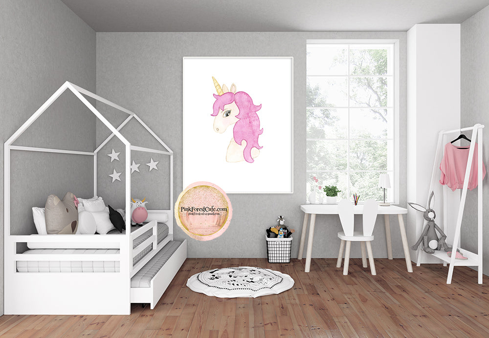 Boho Unicorn Wall Art Print Watercolor Baby Girl Nursery Ethereal Prin ...