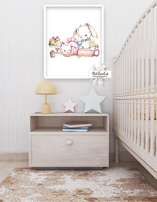 Alice In Wonderland Wall Art Print White Rabbit Cheshire Cat Nursery B