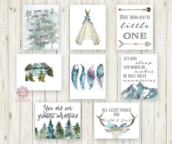 SALE Lot of Woodland Boy Wall Art Prints Boho Nursery Baby Room