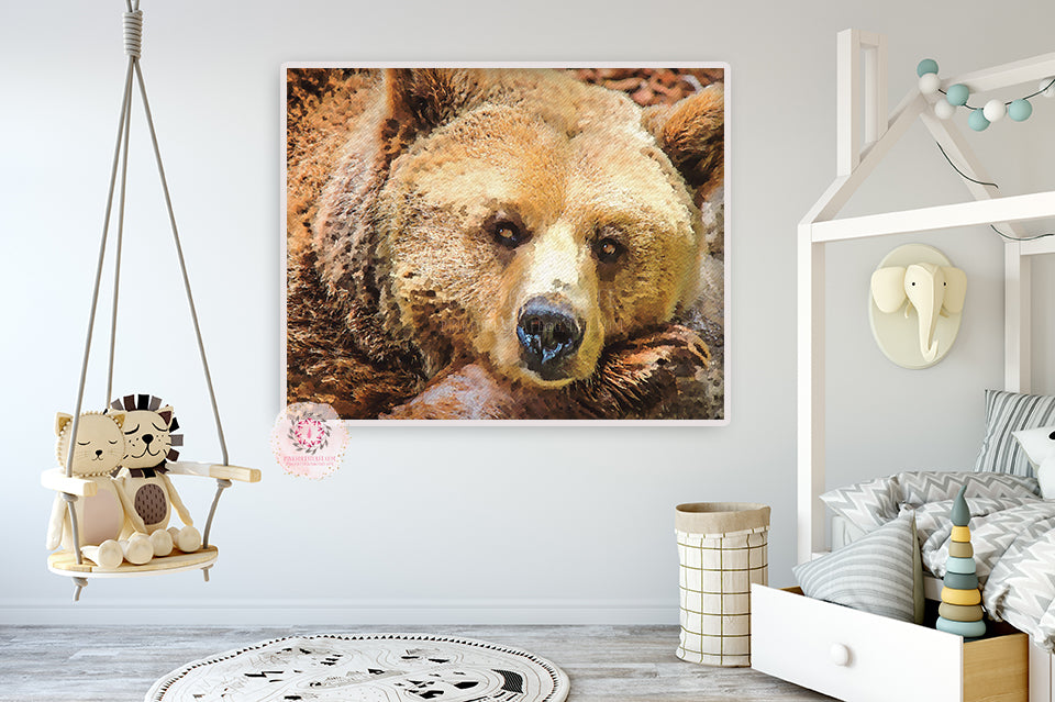 Bear Woodland Wall Art Print Nursery Baby Boy Girl Room Watercolor