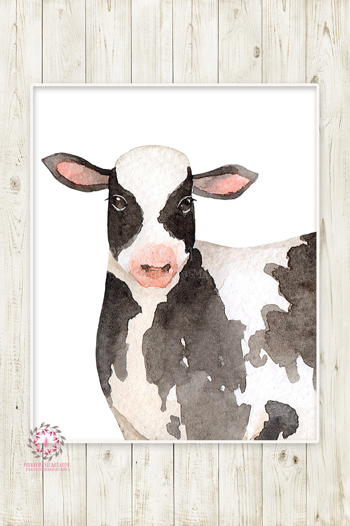 Cow Wall Art Print Farm Animal Nursery Baby Girl Boy Room Watercolor P