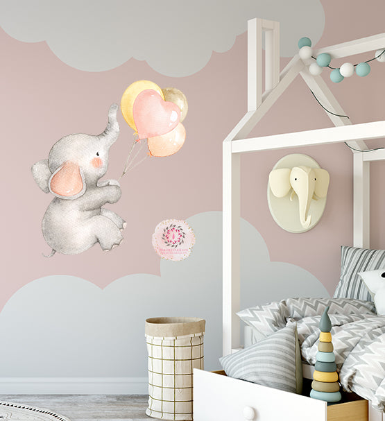 Boho Elephant Balloons Watercolor Wall Decal Sticker Heart Baby Nurser