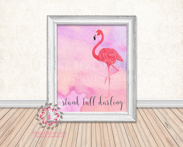 Watercolor Pink Flamingo Stand Tall Darling Boho Printable Print Wall ...