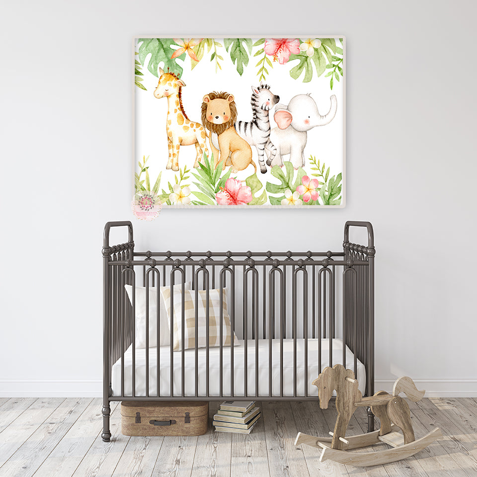 Elephant Giraffe Lion Wall Art Print Zoo Nursery Whimsical Jungle Safa