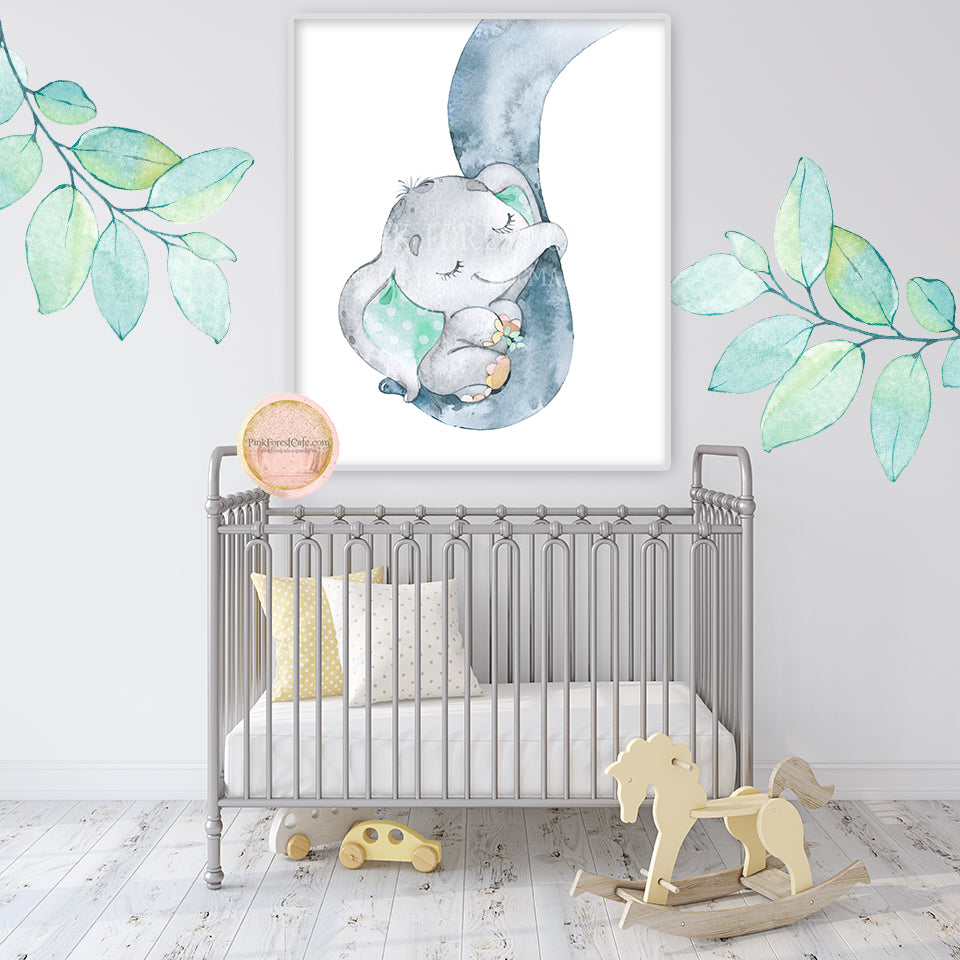 Elephant Wall Art Baby Boy Elephant Nursery Decor Elephant Wall