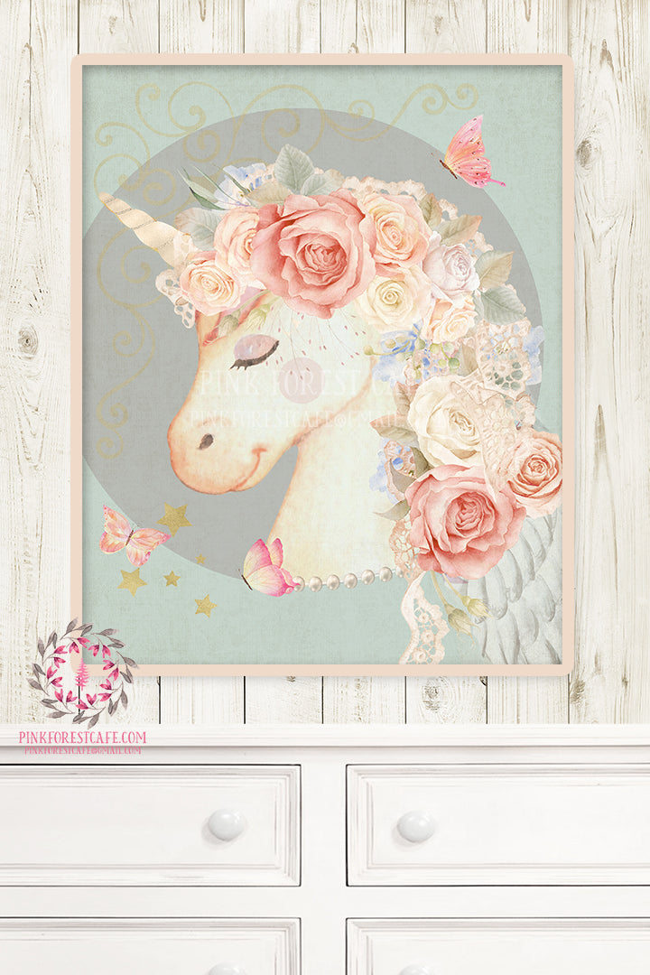 Ethereal Unicorn Baby Girl Nursery Wall Art Print Boho Shabby Chic Boh ...