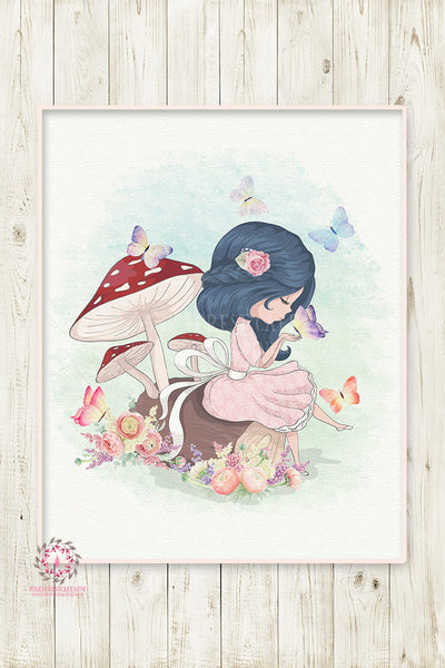 Boho Girl Nursery Wall Art Print Woodland Butterfly Baby Room Floral W ...