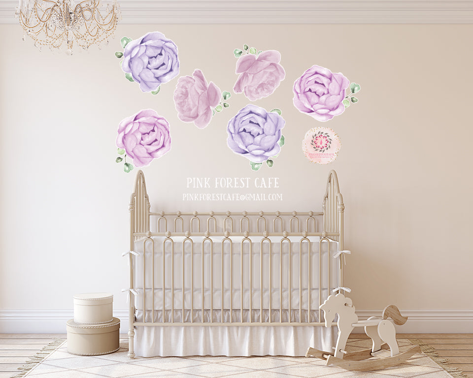 Purple Lavender Peony Peonies Floral Wall Decal Flower Decals Sticker ...