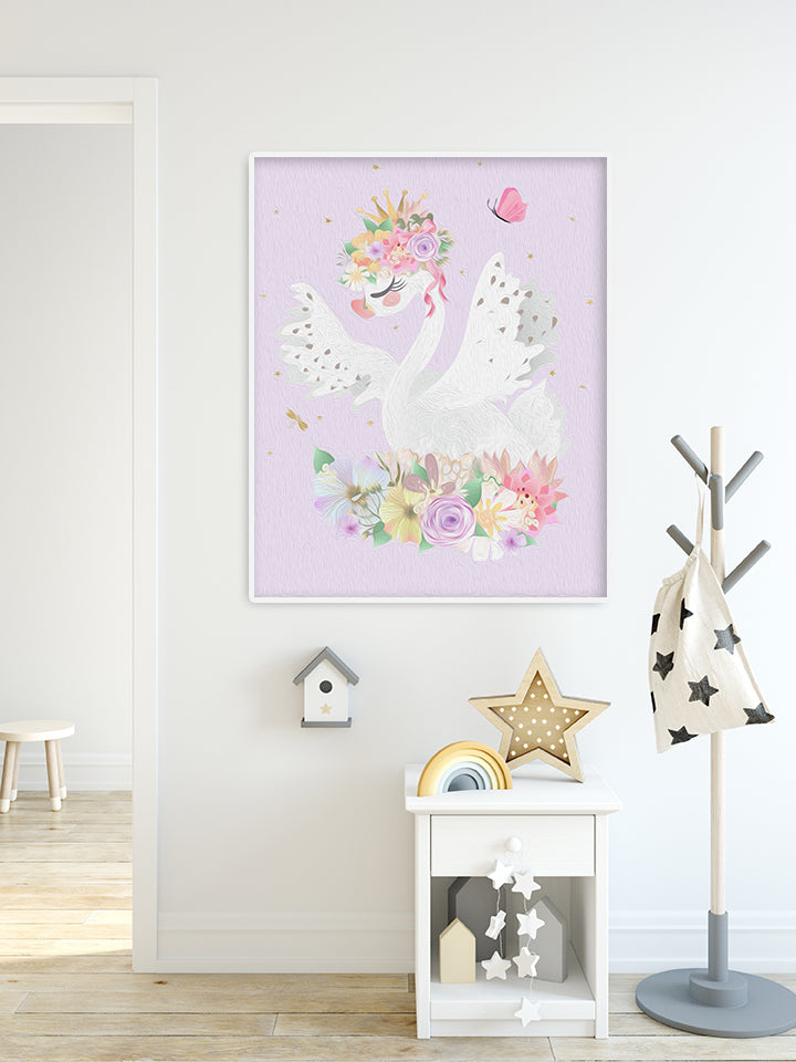 Purple Boho Swan Baby Girl Nursery Wall Art Print Ethereal Gold Crown ...