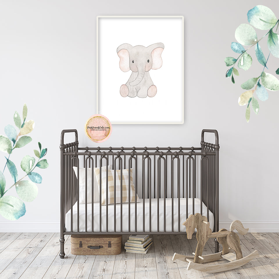Watercolor Elephant Wall Art Print Baby Nursery Whimsical Zoo Safari A ...