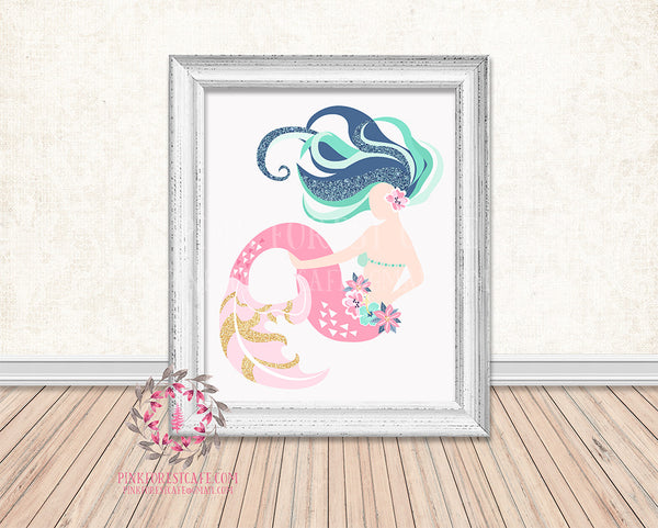 Mermaid Nautical Printable Print Wall Art Home Nursery Home Decor ...