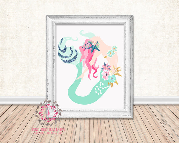 Mermaid Nautical Printable Print Wall Art Home Nursery Home Decor ...