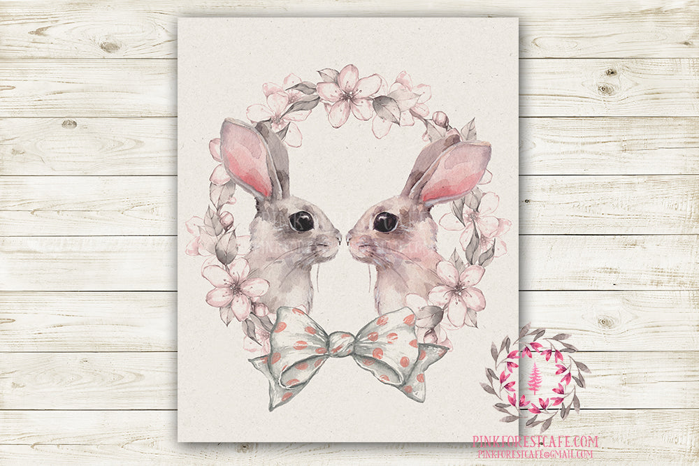Ethereal Woodland Boho Bunny Rabbit Nursery Wall Art Print Baby Girl P ...