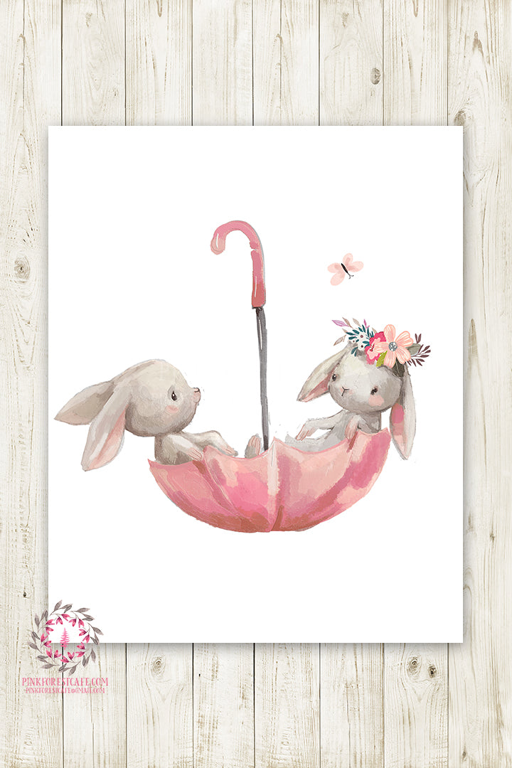 Boho Nursery Baby Room Canvas Wall Art Boho Cartoon Rabbit Mouse