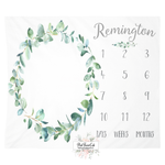 Milestone Personalized Blanket Baby Eucalyptus Month Monthly Infant Growth Botanical Greenery Watercolor Photo Prop