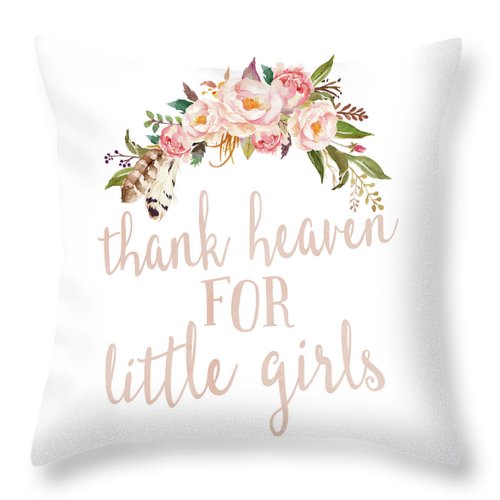 Boho Blush Thank Heaven For Little Girls Nursery Watercolor Decor Throw Pillow Woodland Watercolor Tribal Decor