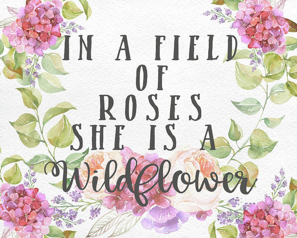 Boho In A Field Of Roses She Is A Wildflower Wall Art Print Baby Nurse –  Pink Forest Cafe