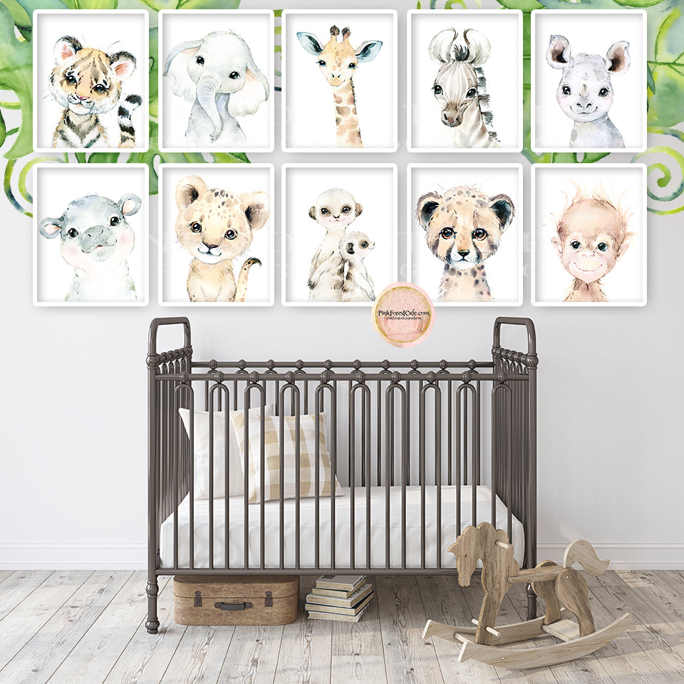 10 Boho Lion Elephant Giraffe Wall Art Print Blush Nursery Zoo Baby Room Safari Watercolor Lot Set Printable Decor