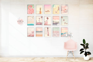 15 Pink Ocean + Beach Palm Tree Van Flamingo 5x7" Wall Art Print Bedroom Beachy Vintage Retro Vibe Printable Gallery Decor