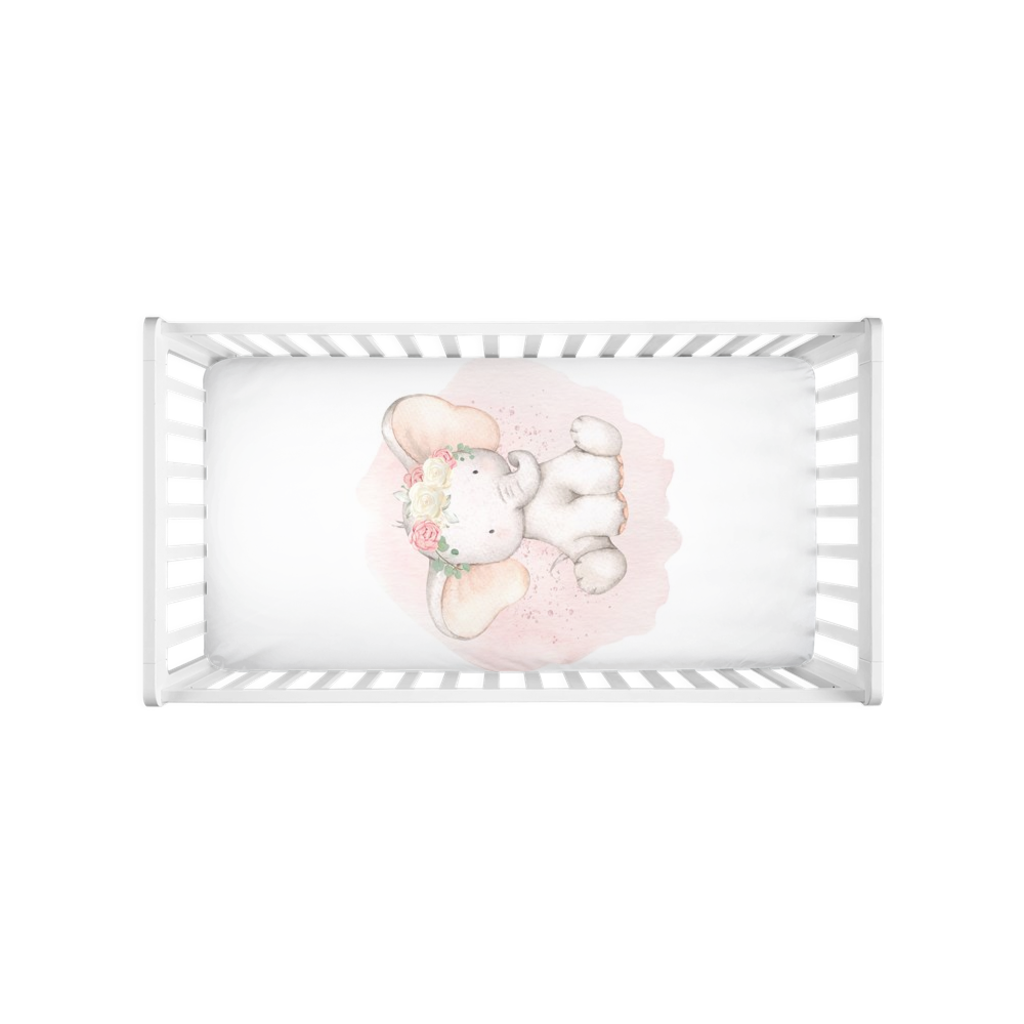Boho Blush Elephant Baby Girl Crib Sheet Nursery Bedding Pink Cream Floral Watercolor