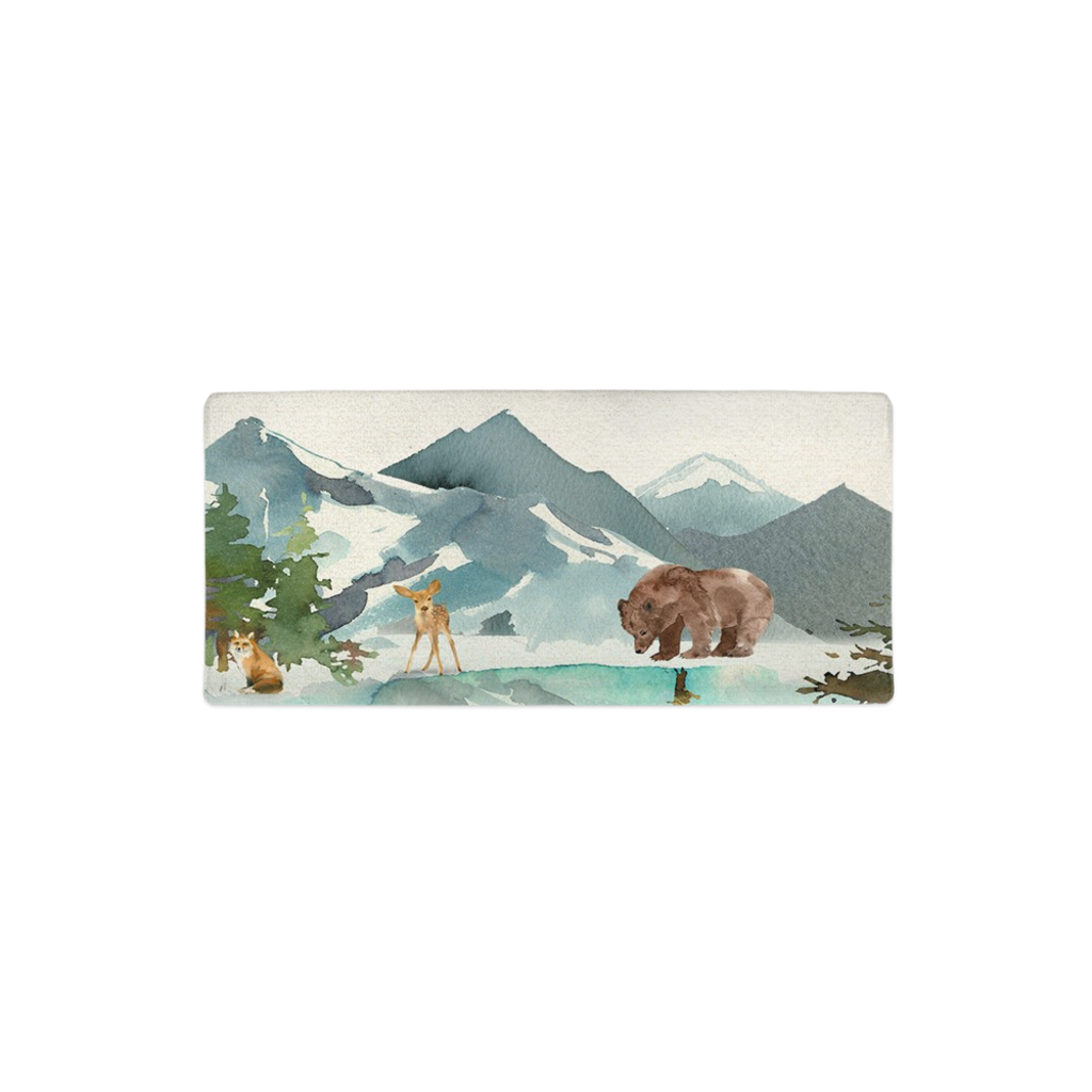 Woodland Bear Deer Changing Pad Cover Baby Boy Nursery Table Watercolor Mountains Lake Scene