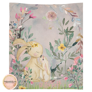 Bunny Rabbit Wall Art Fabric Tapestry Print "Bunnies In A Meadow" Watercolor Baby Nursery Decor