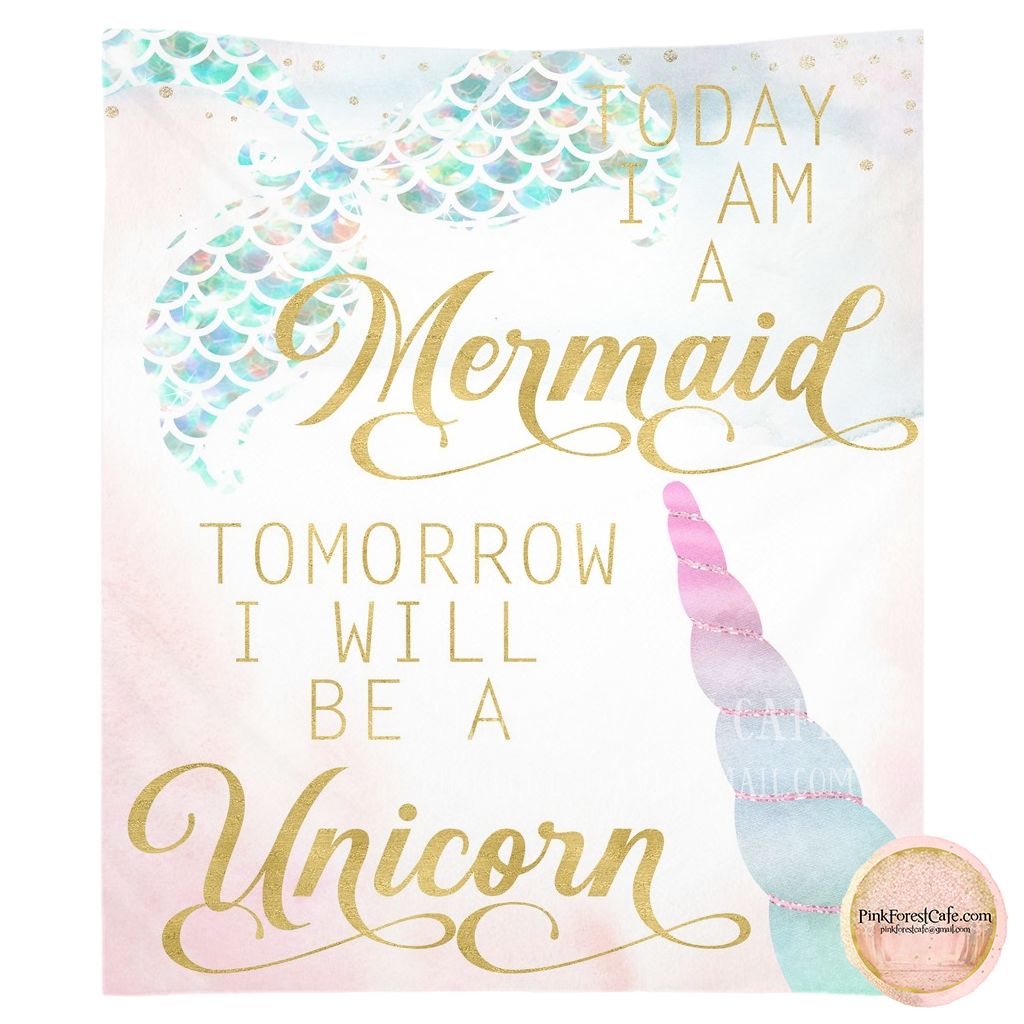Mermaid Unicorn Fabric Wall Art Tapestry Baby Girl Nursery Gold Pink Watercolor Decor