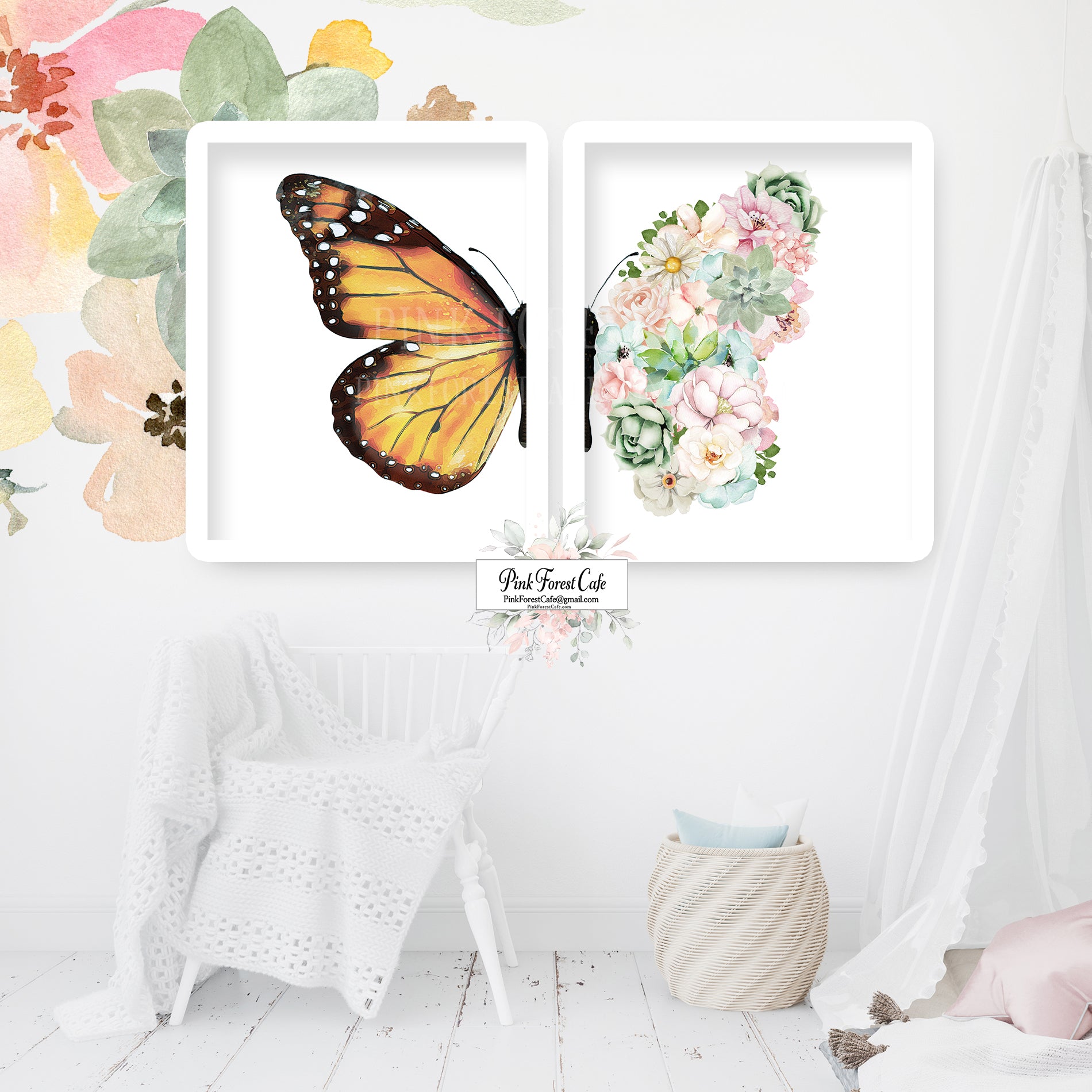 Boho Butterfly Halves Wall Art Print Watercolor Printable Decor