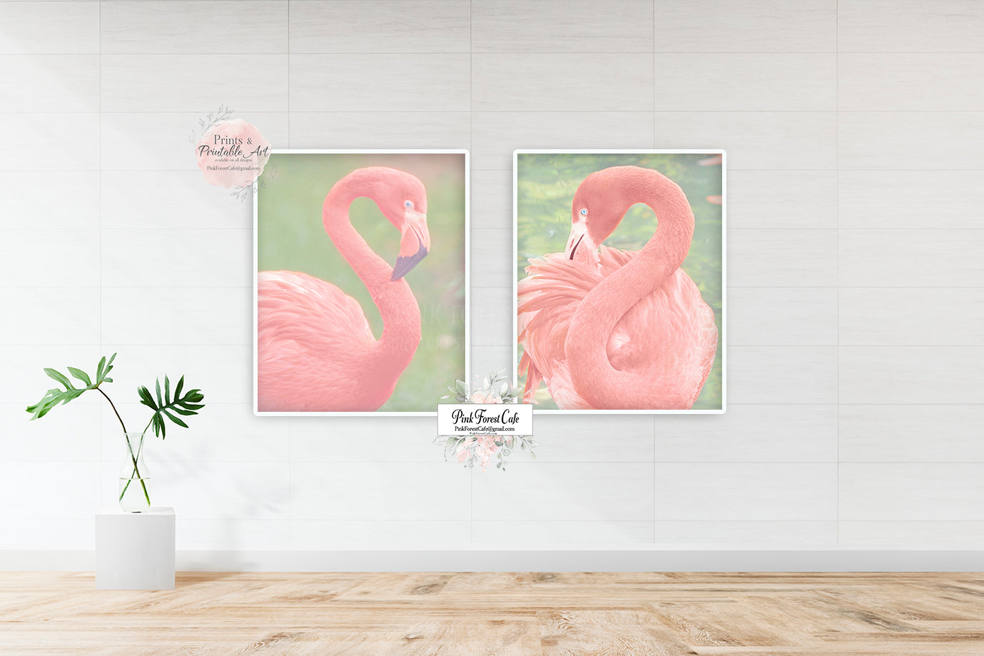2 Pink Flamingo Wall Art Print Bedroom Vintage Retro Vibe Printable Gallery Decor