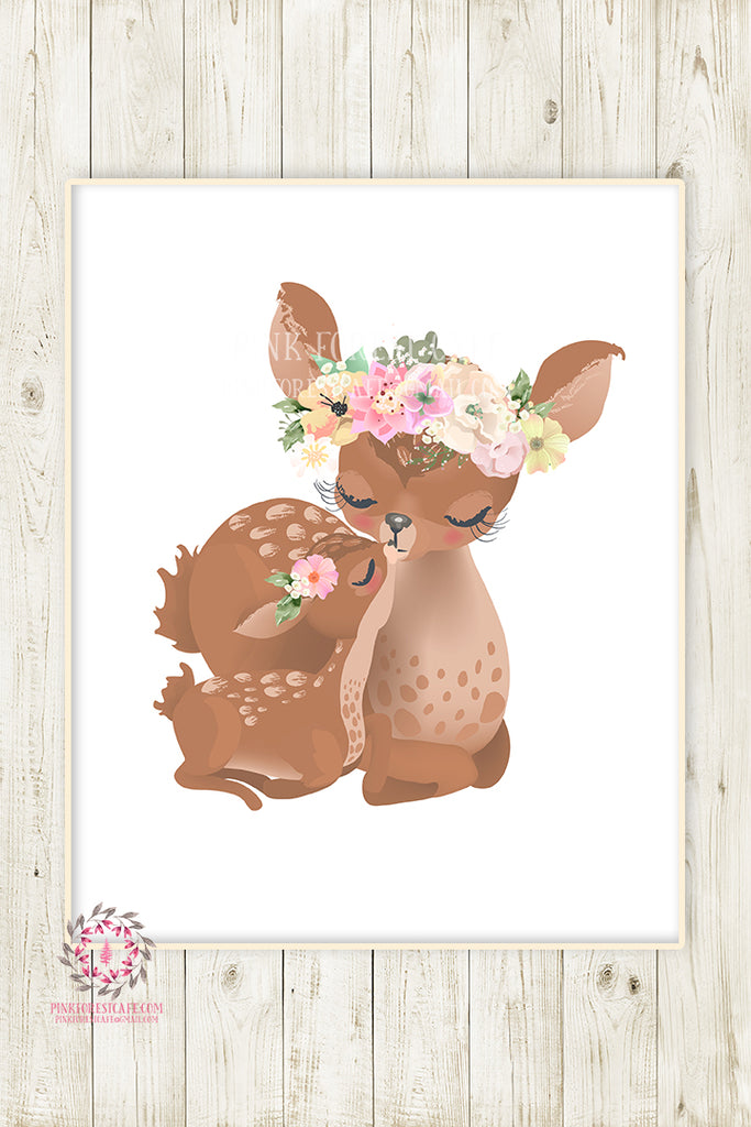 Ethereal Deer Baby Girl Nursery Wall Art Print Boho Floral Whimsical S ...