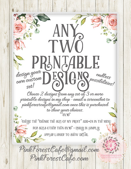 Choose Any TWO Printable Wall Art Print Designs Mix Or Match - From Pink Forest Cafe