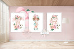 3 Bunny Rabbit Baby Girl Nursery Wall Art Print Peony Ethereal Whimsical Watercolor Bohemian Floral Set Lot Prints Printable Decor