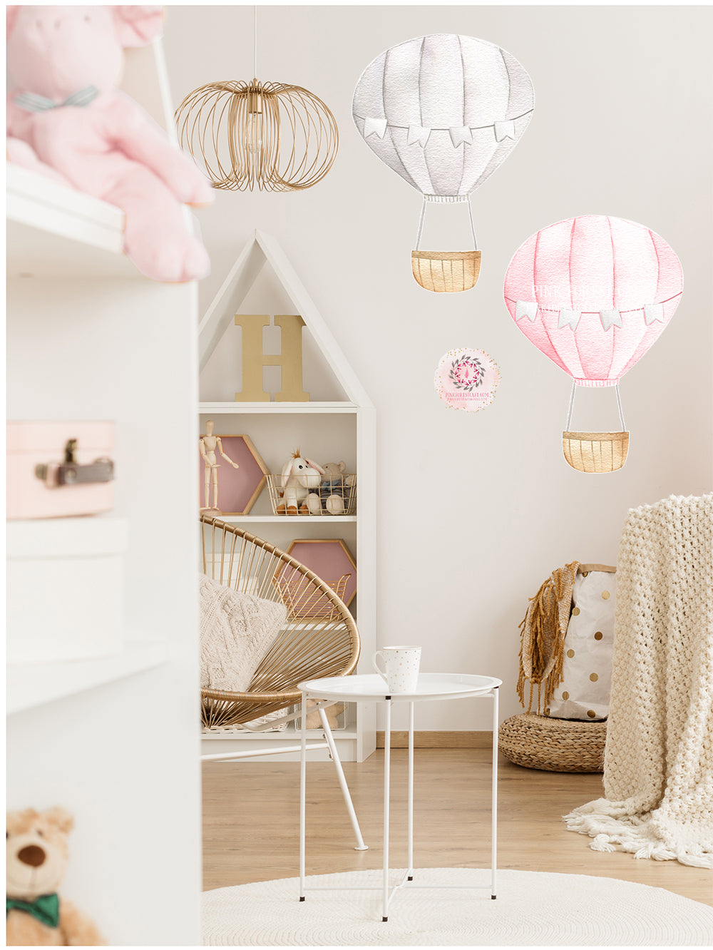 2 Hot Air Balloon Watercolor Wall Decal Sticker Baby Girl Nursery Art –  Pink Forest Cafe